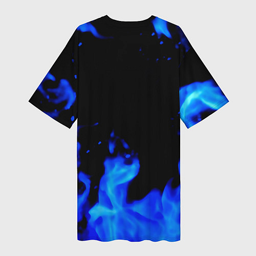 Женская длинная футболка Киберпанк голубой огонь / 3D-принт – фото 2