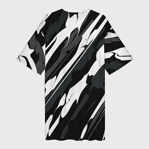 Женская длинная футболка Разводы белым на черном / 3D-принт – фото 2