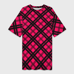 Футболка женская длинная Чёрно-розовый крупная клетка, цвет: 3D-принт