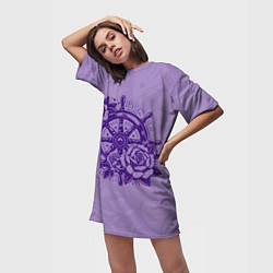 Футболка женская длинная Штурвал в розах, цвет: 3D-принт — фото 2