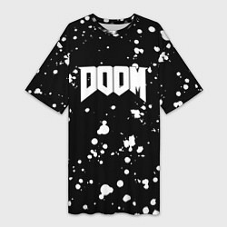Женская длинная футболка Doom белые краски всплеск