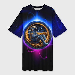 Футболка женская длинная Космонавт в луне, цвет: 3D-принт