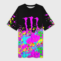 Женская длинная футболка Monster energy краски неоновые