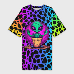 Футболка женская длинная Кактус инопланетянин, цвет: 3D-принт