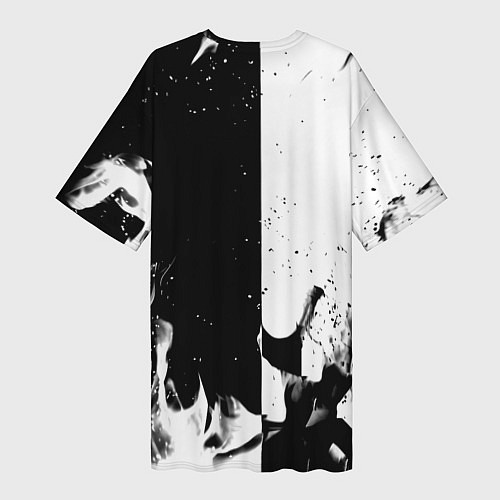 Женская длинная футболка Nasa черно белый огонь / 3D-принт – фото 2