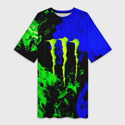 Женская длинная футболка Monster energy кислотный огонь