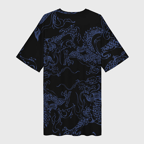 Женская длинная футболка Синий дракон на черном / 3D-принт – фото 2