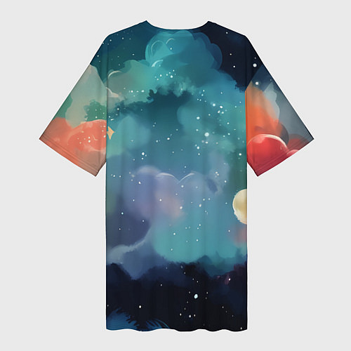 Женская длинная футболка Лисенок на облаках / 3D-принт – фото 2