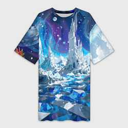 Женская длинная футболка Космический фантастический пейзаж