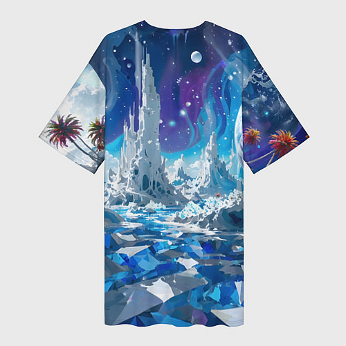 Женская длинная футболка Космический фантастический пейзаж / 3D-принт – фото 2