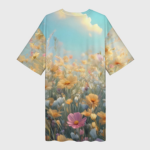 Женская длинная футболка Лиса в цветочном поле / 3D-принт – фото 2