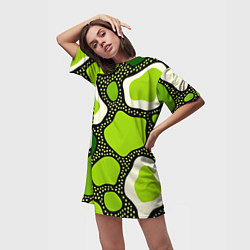 Футболка женская длинная Зеленая абстракция с кругами, цвет: 3D-принт — фото 2