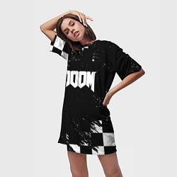 Футболка женская длинная Doom краски клетка, цвет: 3D-принт — фото 2