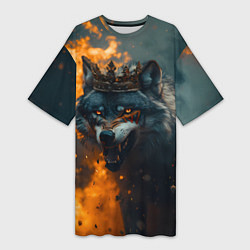 Футболка женская длинная Злой волк в огне, цвет: 3D-принт