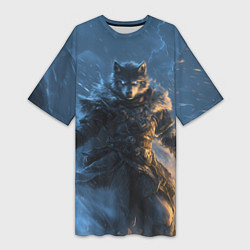 Футболка женская длинная Волк и молния, цвет: 3D-принт