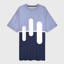 Футболка женская длинная Сине-сиреневый чёрточки, цвет: 3D-принт