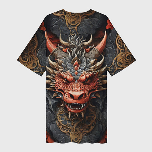 Женская длинная футболка Дракон в стиле ирезуми с узорами / 3D-принт – фото 2