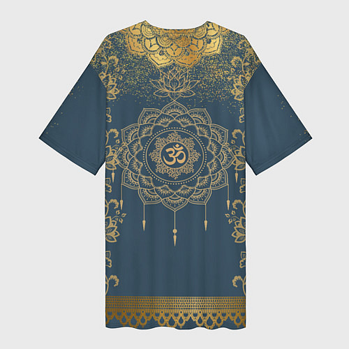 Женская длинная футболка Слон лотос и золотая мандала / 3D-принт – фото 2