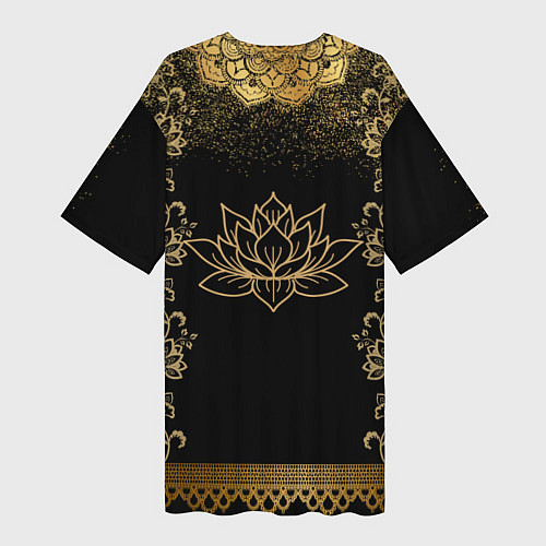Женская длинная футболка Лотос мандала и символ Ом с золотыми узорами / 3D-принт – фото 2
