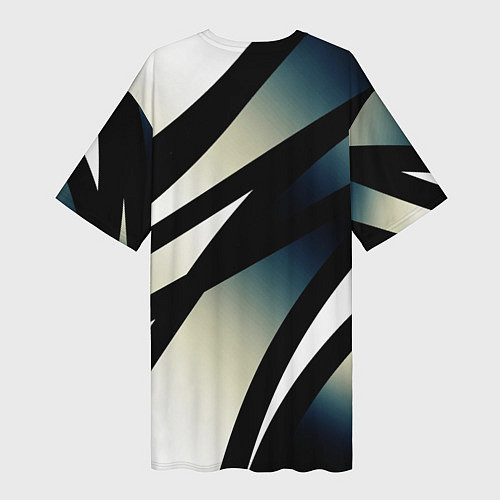 Женская длинная футболка Чёрно-белый с синим затемнением полосы / 3D-принт – фото 2