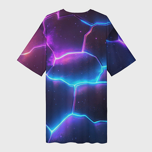 Женская длинная футболка Синие и фиолетовые молнии в разломе / 3D-принт – фото 2
