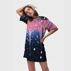 Футболка женская длинная Розово-синяя текстура, цвет: 3D-принт — фото 2