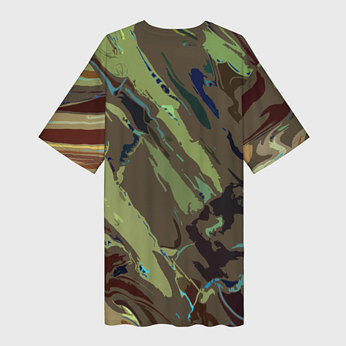 Женская длинная футболка Абстракция тон хаки / 3D-принт – фото 2