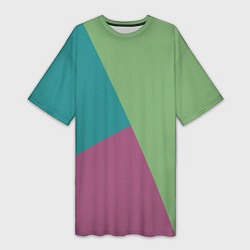 Футболка женская длинная Сине-зелёно-розовый тёмный трёхцветный, цвет: 3D-принт