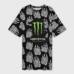 Футболка женская длинная Monster energy медвежьи лапы, цвет: 3D-принт