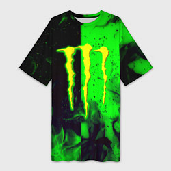 Футболка женская длинная Monster energy green fire, цвет: 3D-принт