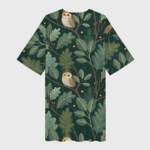 Женская длинная футболка Совы в лесу / 3D-принт – фото 2
