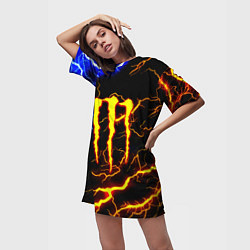 Футболка женская длинная Monster energy шторм, цвет: 3D-принт — фото 2