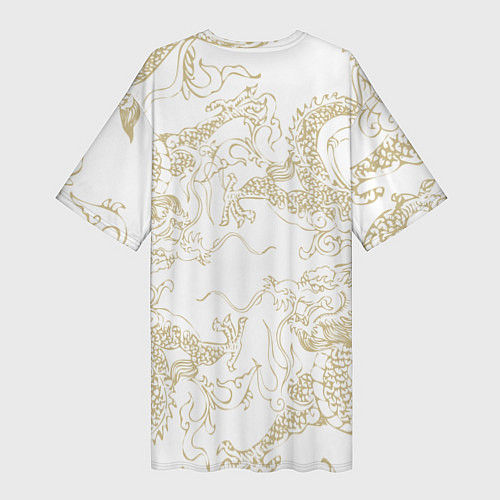 Женская длинная футболка Золотой дракон в виде узора на белом / 3D-принт – фото 2