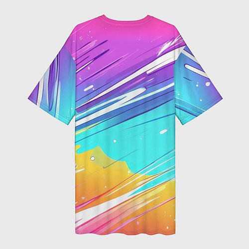 Женская длинная футболка Inzoi кошечка на радужном фоне / 3D-принт – фото 2