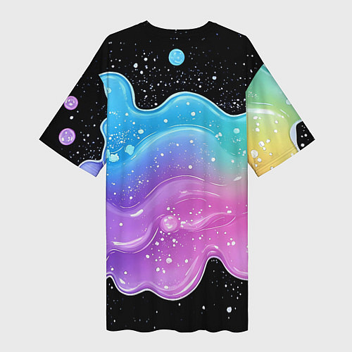 Женская длинная футболка Inzoi кошечка волнистая радуга / 3D-принт – фото 2
