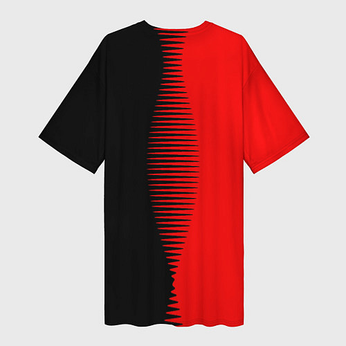 Женская длинная футболка Чёрно-красный пополам с переходом / 3D-принт – фото 2