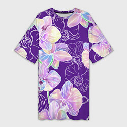 Женская длинная футболка Японские акварельные орхидеи
