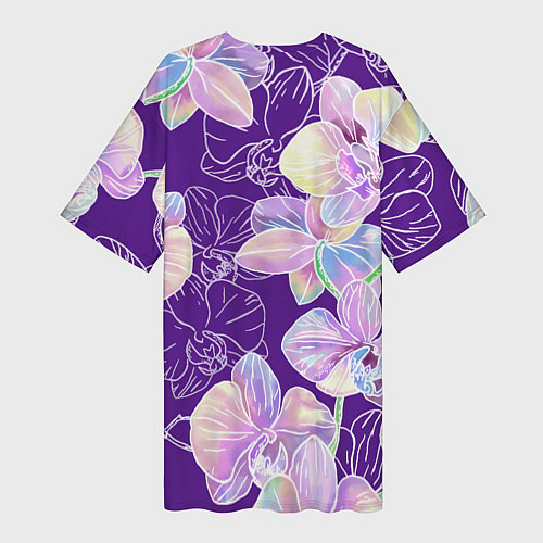 Женская длинная футболка Японские акварельные орхидеи / 3D-принт – фото 2