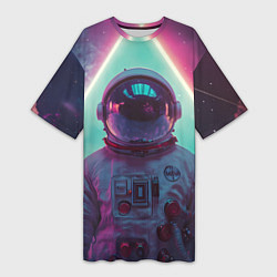 Футболка женская длинная Космонавт треугольник в космосе, цвет: 3D-принт