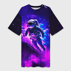 Футболка женская длинная Космонавт в неоновых облаках, цвет: 3D-принт