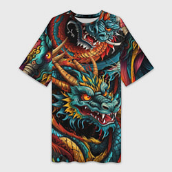 Женская длинная футболка Татуировка дракона ирезуми