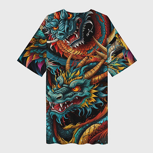 Женская длинная футболка Татуировка дракона ирезуми / 3D-принт – фото 2
