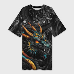 Футболка женская длинная Японский дракон татуировка, цвет: 3D-принт