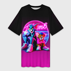 Футболка женская длинная Tom and Jerry - neon glow fantasy, цвет: 3D-принт