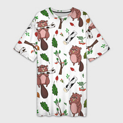 Женская длинная футболка Бобер и полено