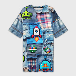 Футболка женская длинная Пиксельная ракета, цвет: 3D-принт