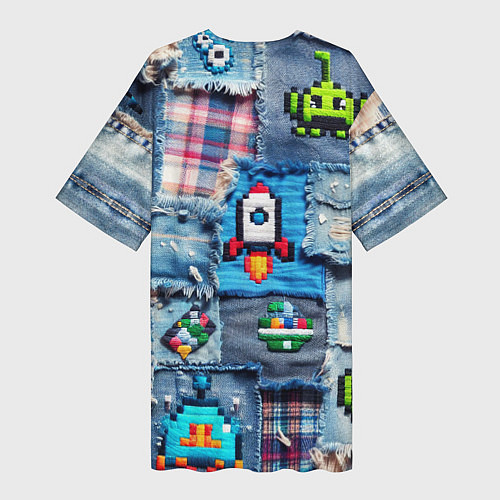 Женская длинная футболка Пиксельная ракета / 3D-принт – фото 2