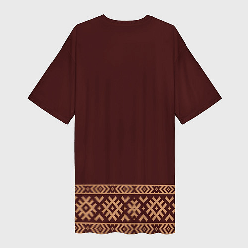 Женская длинная футболка Золотой узор на бордовом - вышиванка рубаха / 3D-принт – фото 2