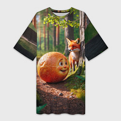 Женская длинная футболка Колобок и лиса