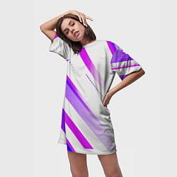 Футболка женская длинная Color white pink, цвет: 3D-принт — фото 2